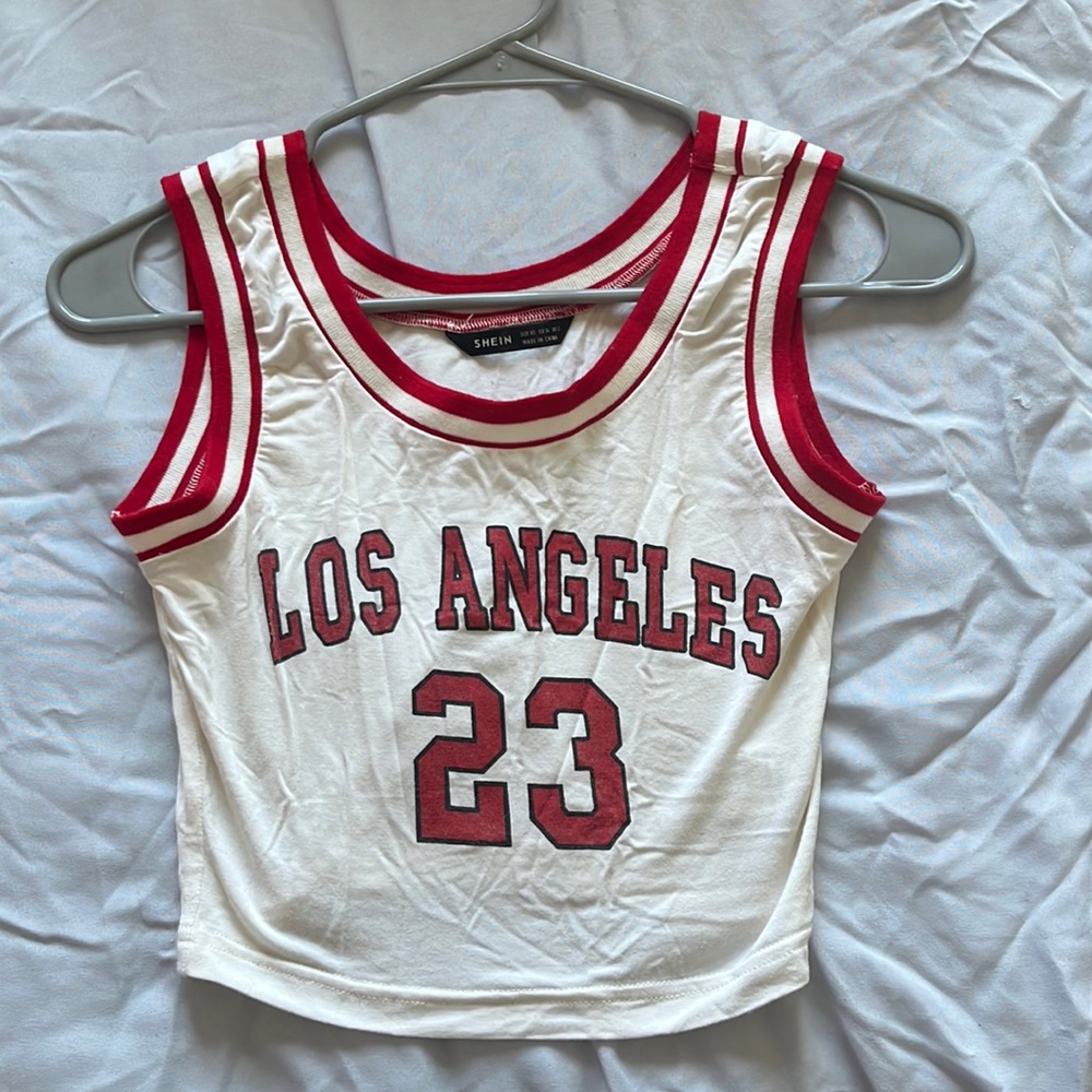 Red and white crop top